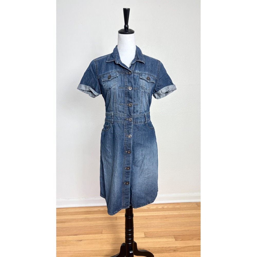 Y2K Vintage Eddie Bauer Denim Button Up Dress Size 8 Cottage Western 90s Teacher